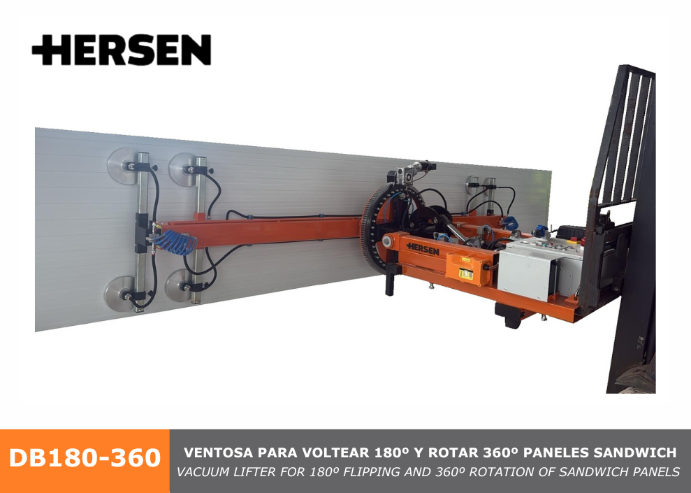 Ventosa para volterar 180º y rotar 360º paneles sandwich